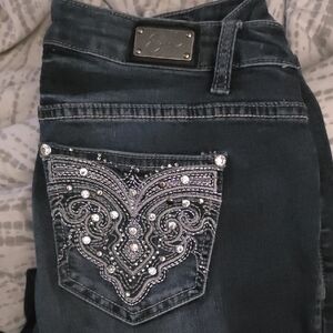 Earl Jeans Dark Blue Skinny Jeans with Rhinestone-Embellished Back Pocket